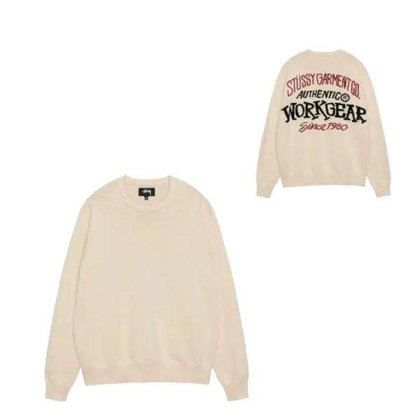 Stussy Workgear Crewneck Sweater Beige - 1