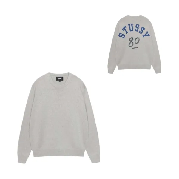 Stussy '80 Arch Logo Crewneck Sweater Gray - 1