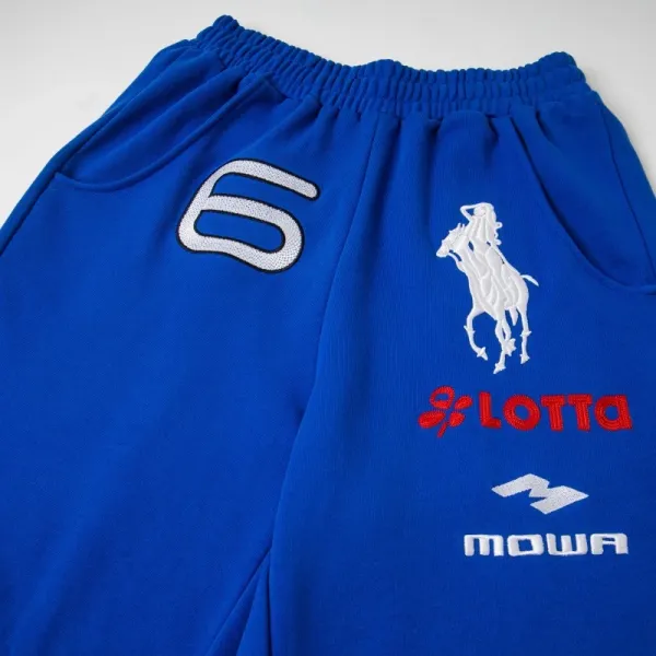 Lotto x Mowa Sporty Blue Sweatpants with Number 6 and Polo Rider Print - 13
