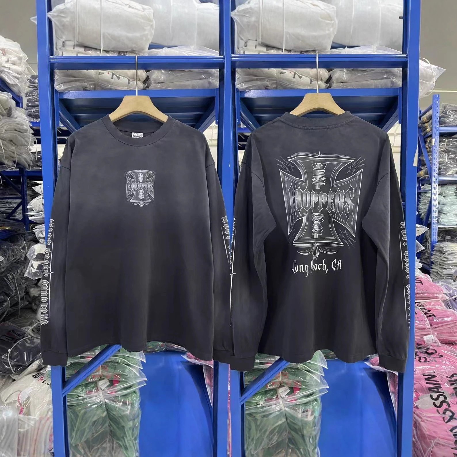 Iron Cross Letter Print Crew Neck Long Sleeve Pullover - American Streetwear Brand