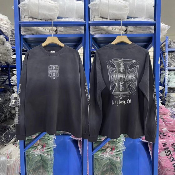 American Streetwear Brand Iron Cross Letter Crew Neck Long Sleeve Pullover