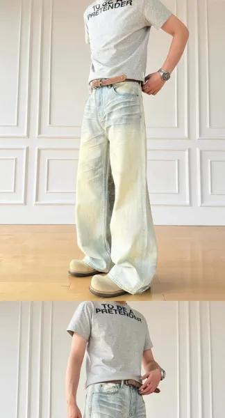 Design Wide-Leg Acid Wash Jeans with 'To Be A Pretender' T-Shirt - 2