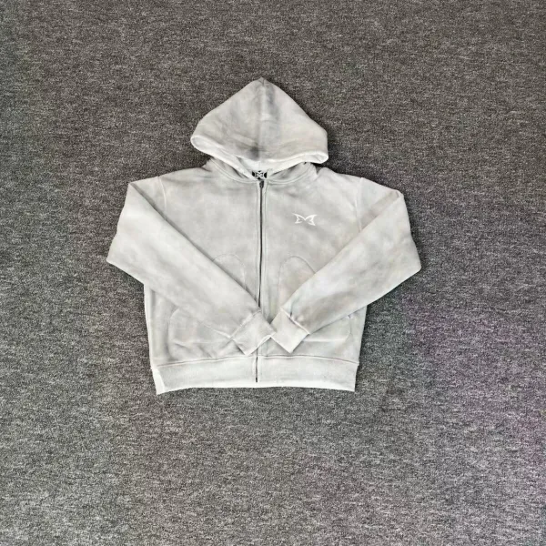 Design Velour Zip-Up Hoodie Gray - 1