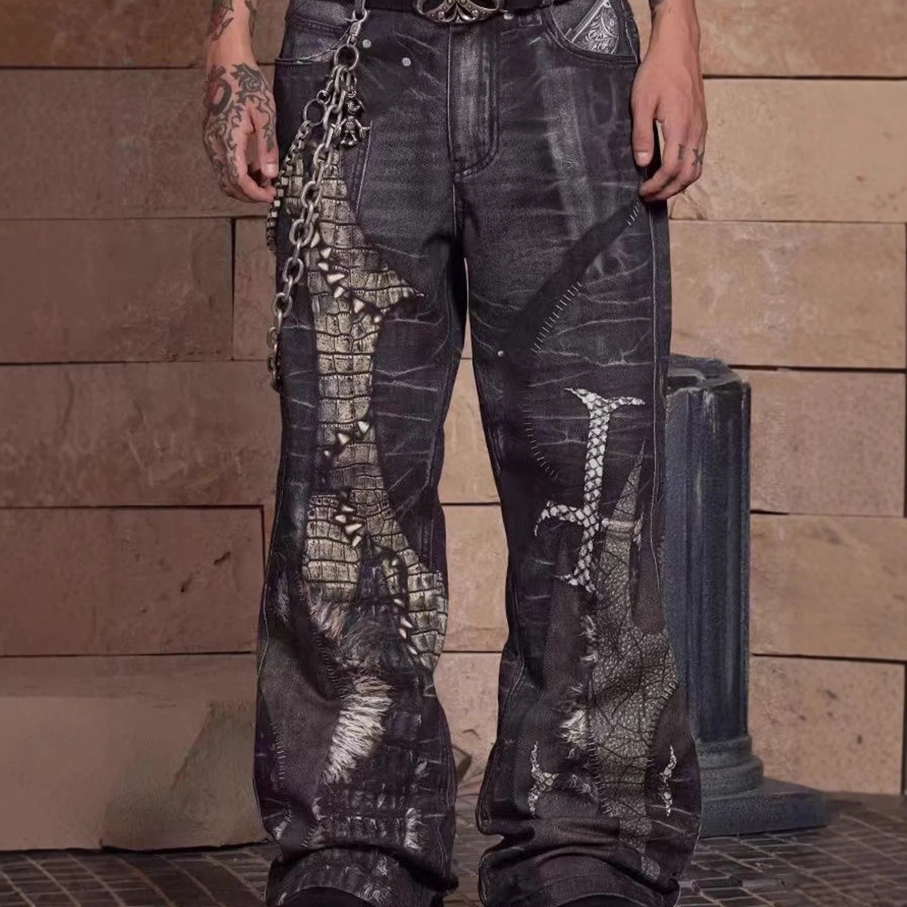 Python Print Flared Straight-Leg Jeans