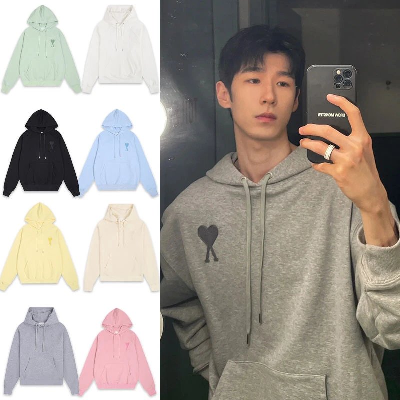 Macaron-Colored Heart-Embroidered Sweatshirt