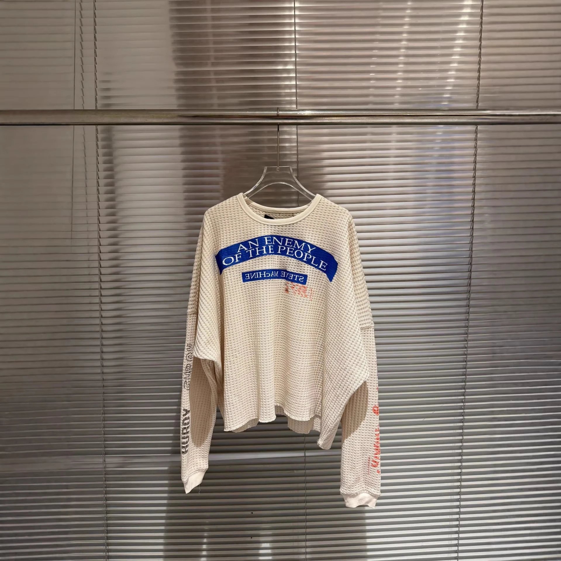 Portrait and Letter Pattern Waffle Long-Sleeved Shirt