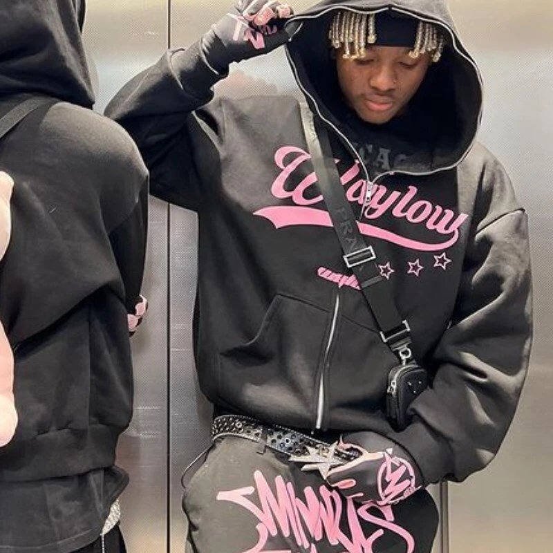 Hip Hoo Couple Letter Print Hooded Cardigan