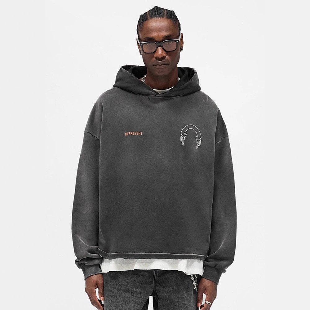 Washed Distressed Autumn/Winter Hooded Sweatshirt