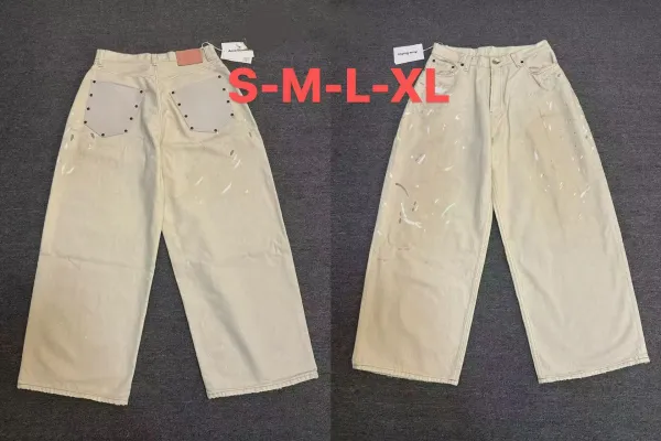 Acne Studios Paint-Splatter Wide-Leg Jeans Beige - 1