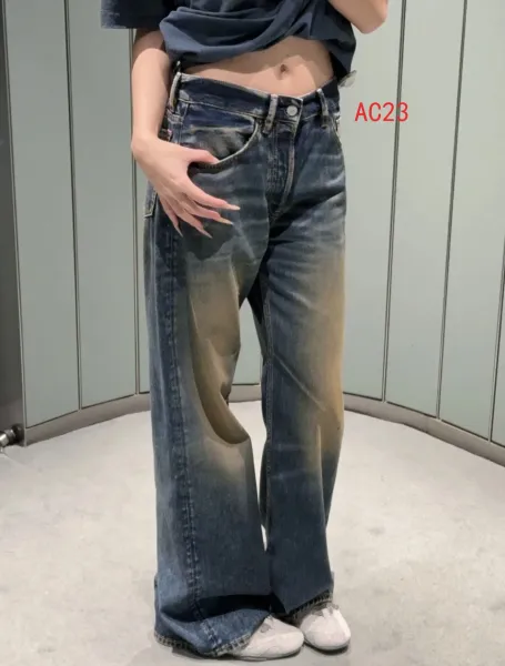 Acne Studios Pinstripe Wide-Leg Trousers with Denim Waistband Black Pants - 21