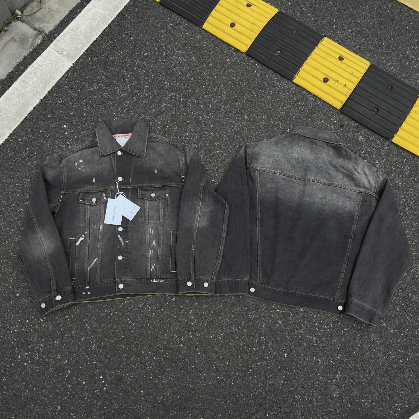 Classic Retro Faded Splatter Denim Jacket