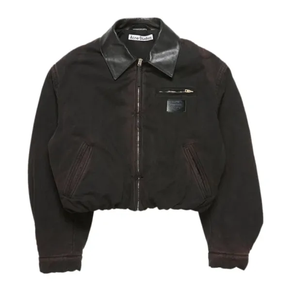 Acne Studios Cropped Leather-Collar Jacket Black - 1