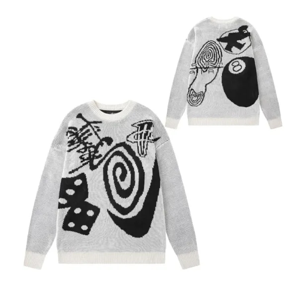Design Abstract Print Knit Sweater Gray - 1