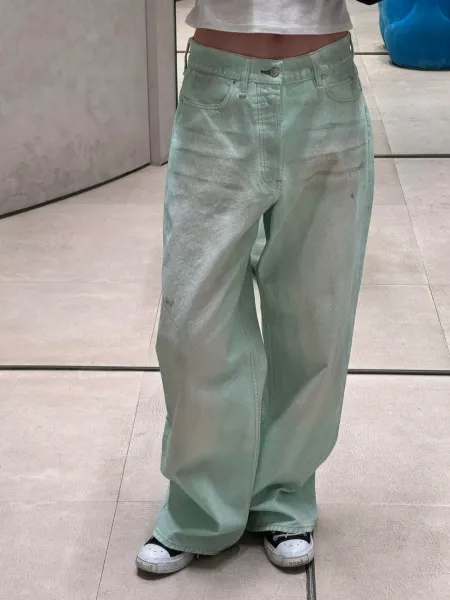 Acne Studios Pinstripe Wide-Leg Trousers with Denim Waistband Black Pants - 26