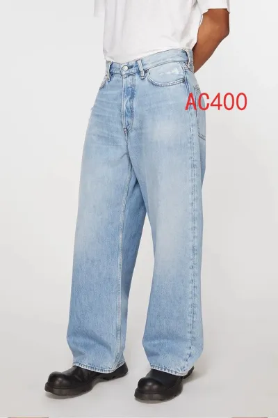 Acne Studios Pinstripe Wide-Leg Trousers with Denim Waistband Black Pants - 22