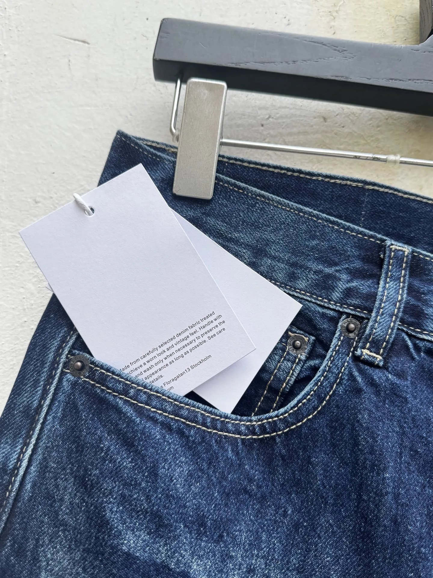 Acne Studios Pinstripe Wide-Leg Trousers with Denim Waistband Black Pants - 43