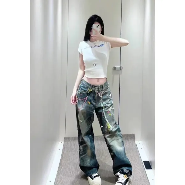 Acne Studios Pinstripe Wide-Leg Trousers with Denim Waistband Black Pants - 32