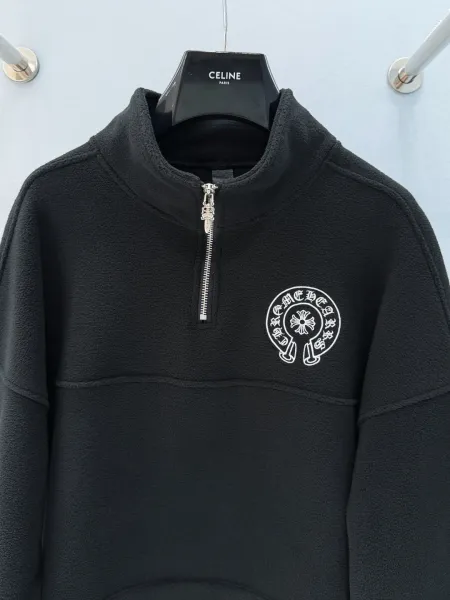 Celine Half-Zip Fleece Pullover Black Hoodie - 10