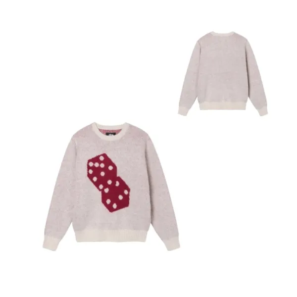 Design Dice Knit Sweater Beige with Red Dice Print - 1