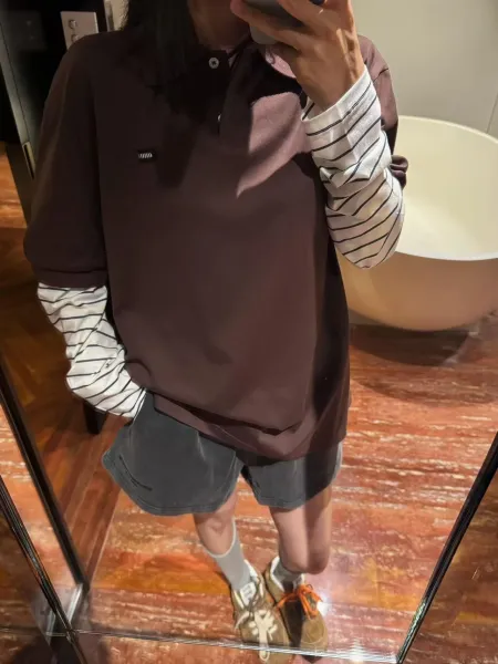 Miu Miu Layered Sleeve Polo Shirt Brown Tops Polo - 6