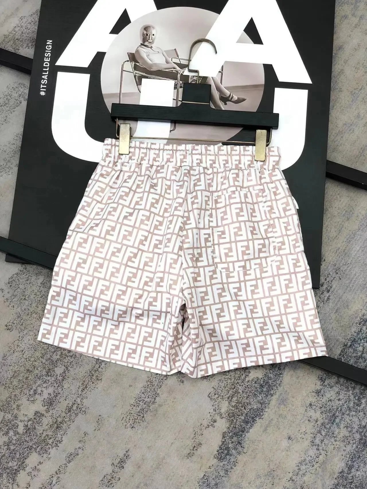 Fendi Shorts FF monogram drawstring — Dusty Pink