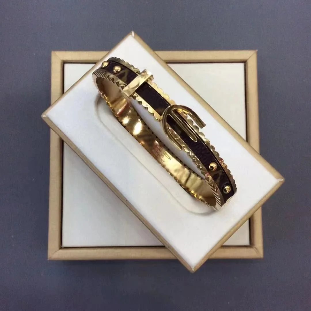 Louis Vuitton Monogram Black Gold Tone Cuff Bangle