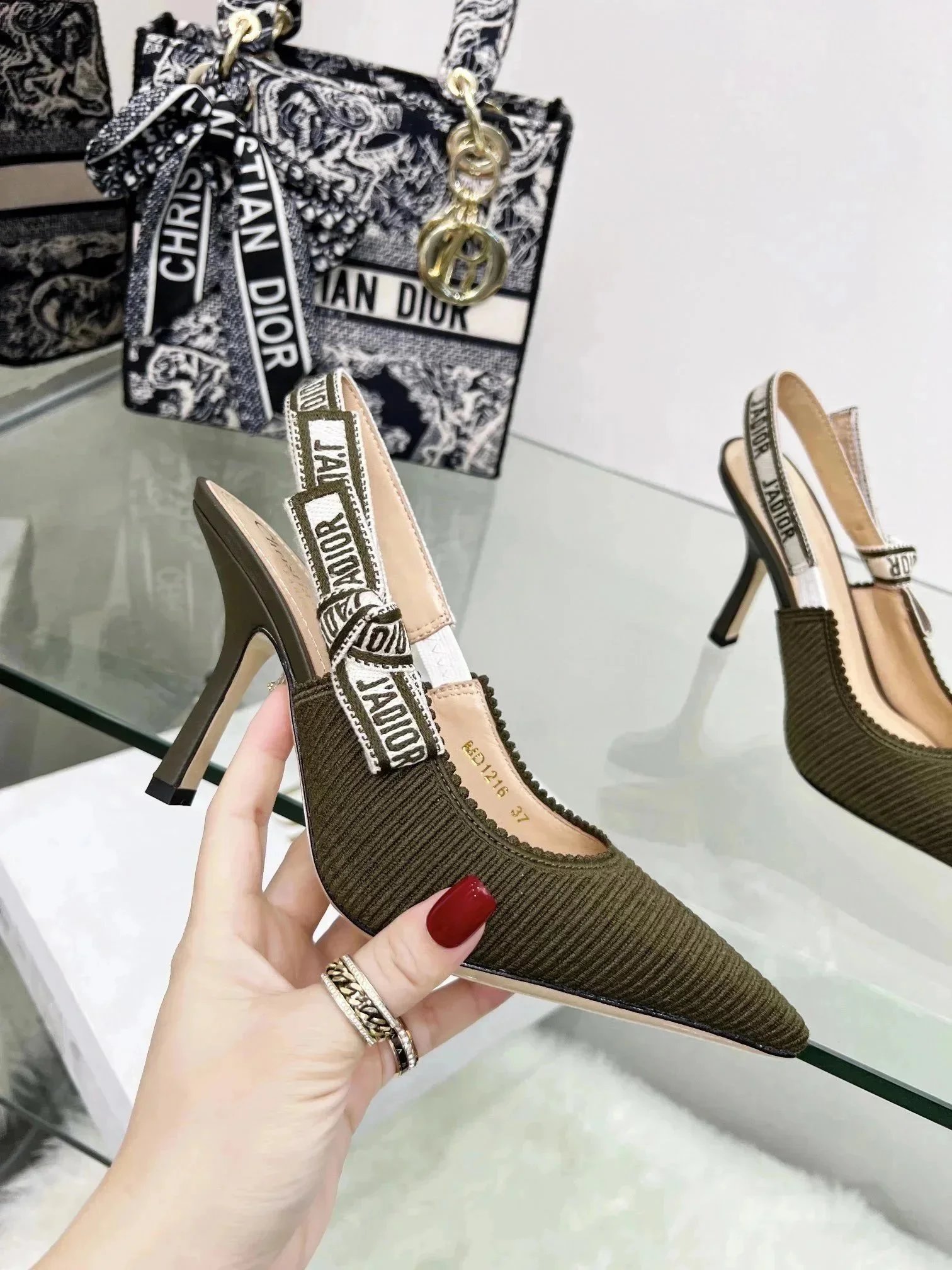 Dior J'Adior Slingback Heels Pink Corduroy - 20