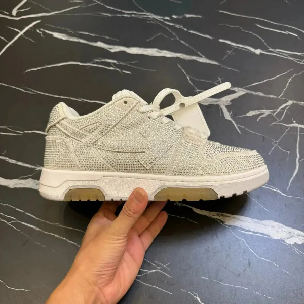 Off-White Diagonal Crystal Low White Sneakers - 1