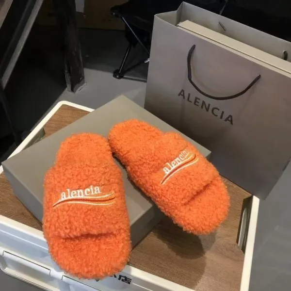 Balenciaga Teddy Slippers Orange Fuzzy Slippers - 15