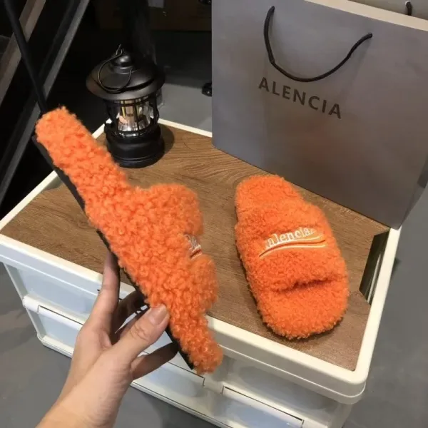 Balenciaga Teddy Slippers Orange Fuzzy Slippers - 16