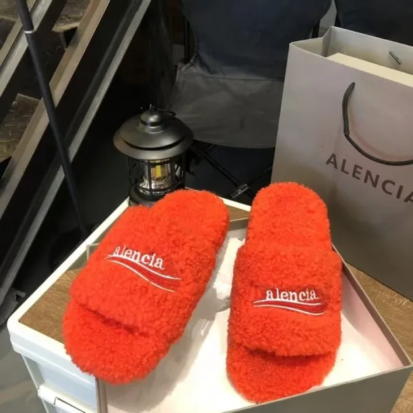 Balenciaga Teddy Slippers Orange Fuzzy Slippers - 18