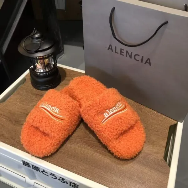 Balenciaga Teddy Slippers Orange Fuzzy Slippers - 17