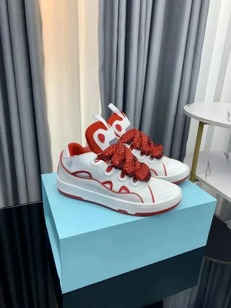Lanvin x LVMH Group White and Red Cut-Out Sneakers - 1