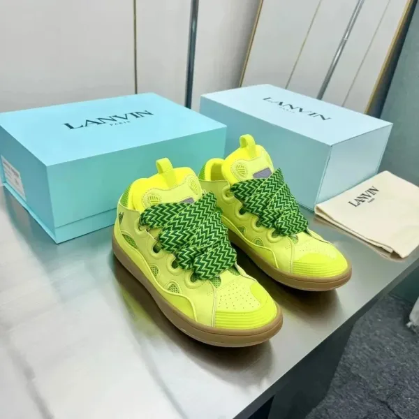 Lanvin Run Away Neon Yellow Green Chevron Lace Sneakers - 1