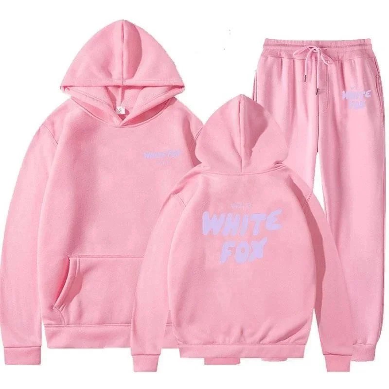 Design White Fox Vol.3 Pink Hoodie and Sweatpants Set Sets - 5