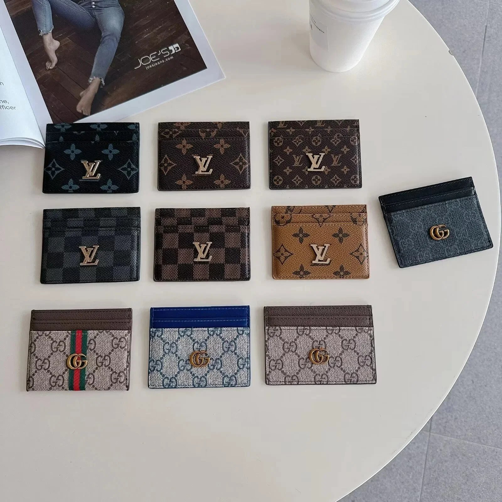 Gucci GG Marmont Card Holder Beige and Brown Canvas Wallet - 33