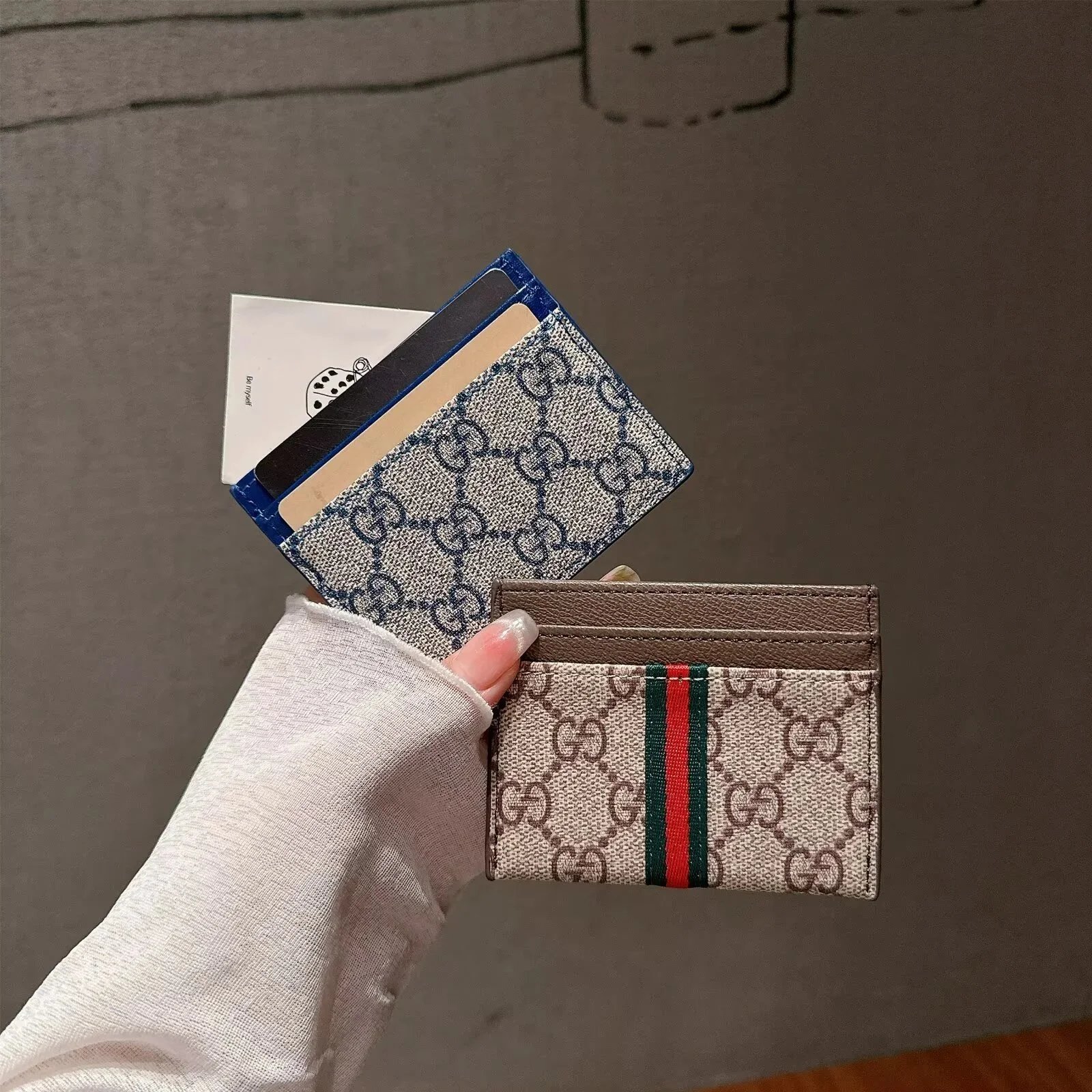 Gucci GG Marmont Card Holder Beige and Brown Canvas Wallet - 20