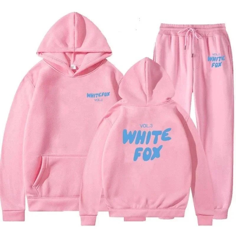 Design White Fox Vol.3 Pink Hoodie and Sweatpants Set Sets - 3