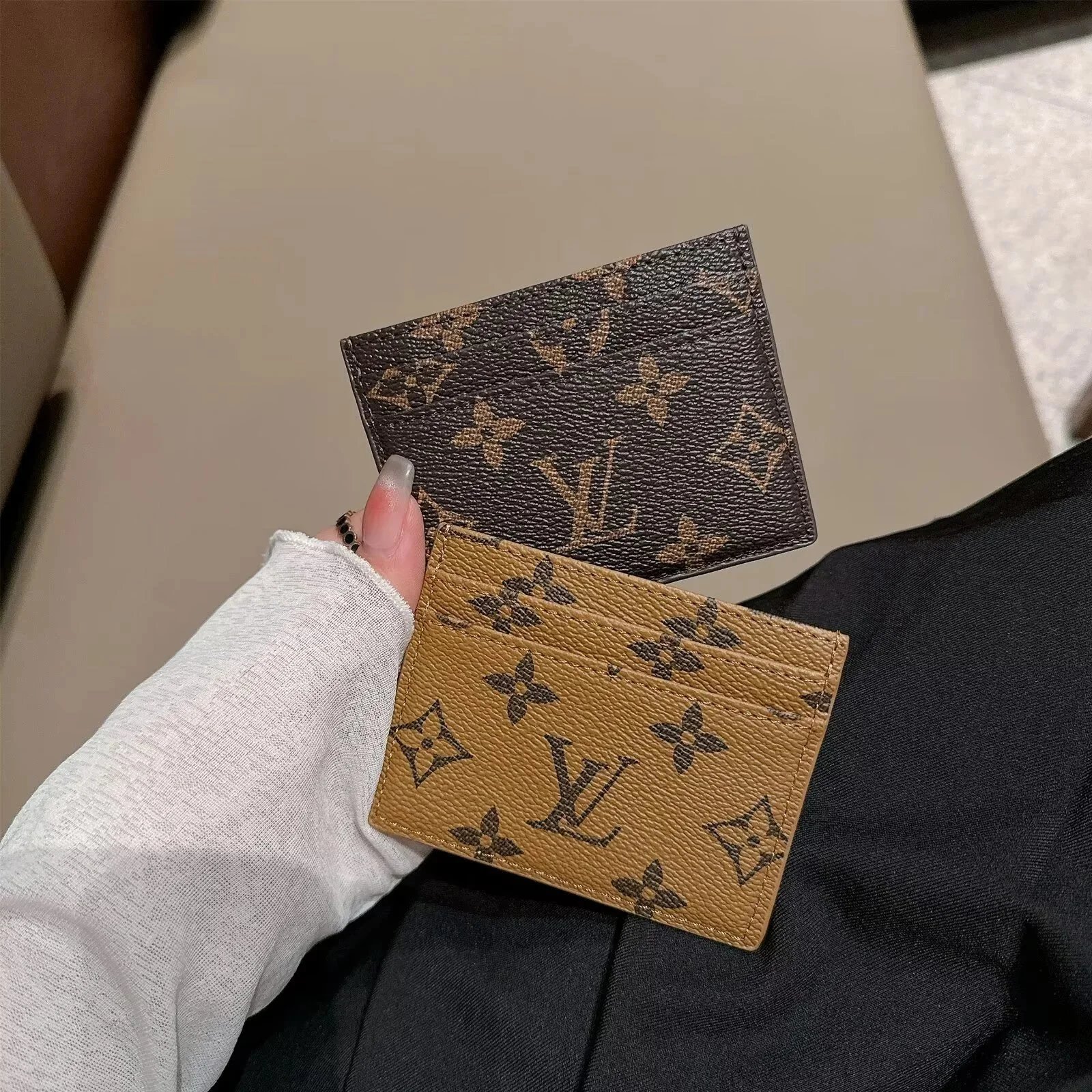 Gucci GG Marmont Card Holder Beige and Brown Canvas Wallet - 21