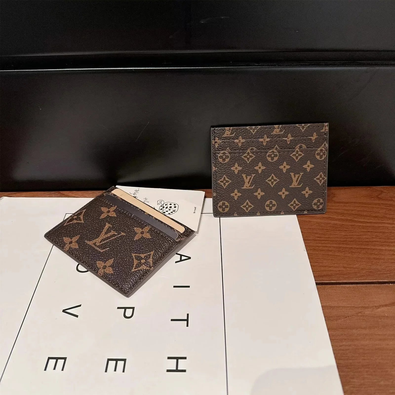 Gucci GG Marmont Card Holder Beige and Brown Canvas Wallet - 22