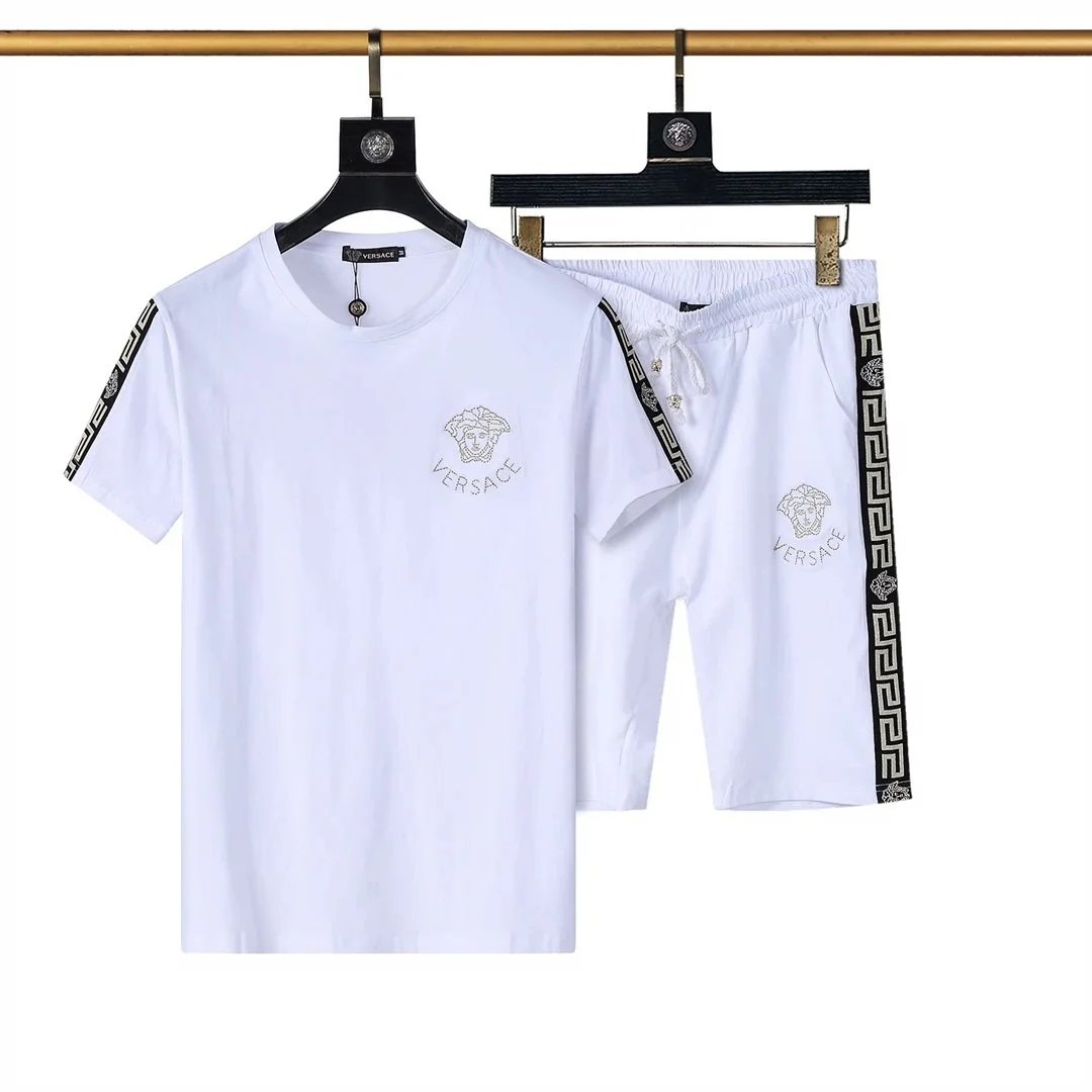 Versace Medusa Logo Black Casual Set with Greek Key Trim T-Shirt and Shorts - 20