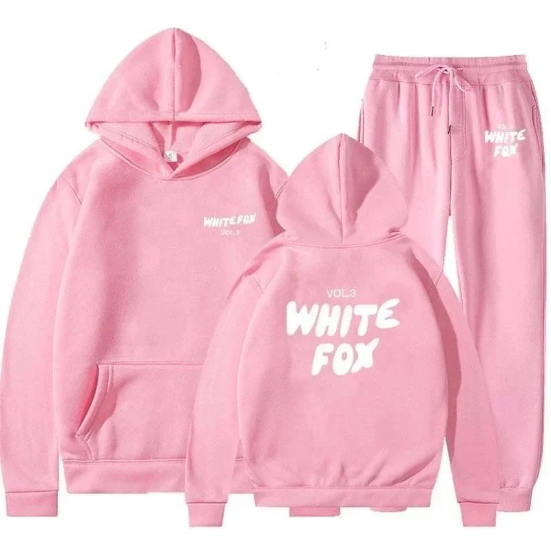 Design White Fox Vol.3 Pink Hoodie and Sweatpants Set Sets - 4