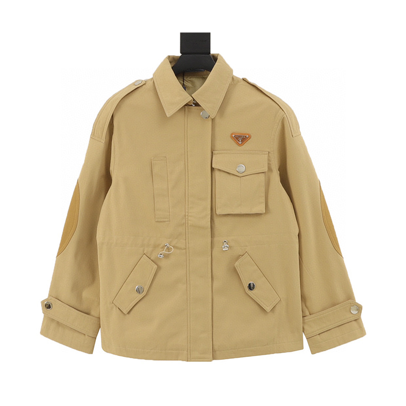 【就爱买高端版本】PRAD1A普啦达 24Fw 高定logo三角标铭牌松紧绳收腰风衣女款