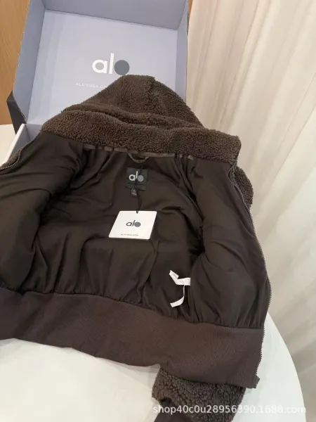 Alo Yoga Sherpa Fleece Hooded Bomber Jacket Brown Outerwear Jacket - 6