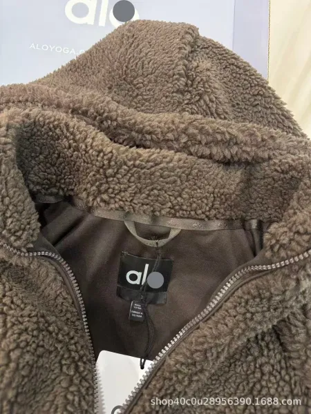 Alo Yoga Sherpa Fleece Hooded Bomber Jacket Brown Outerwear Jacket - 31