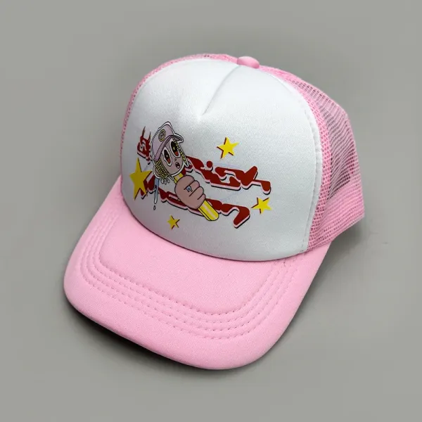Custom Graphic Trucker Cap Beige and White Baseball Cap - 12