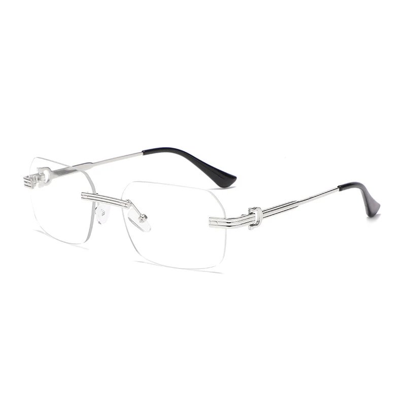 Cartier C Décor Rimless Square-Frame Metal Sunglasses Silver Clear (CT0010S-002)