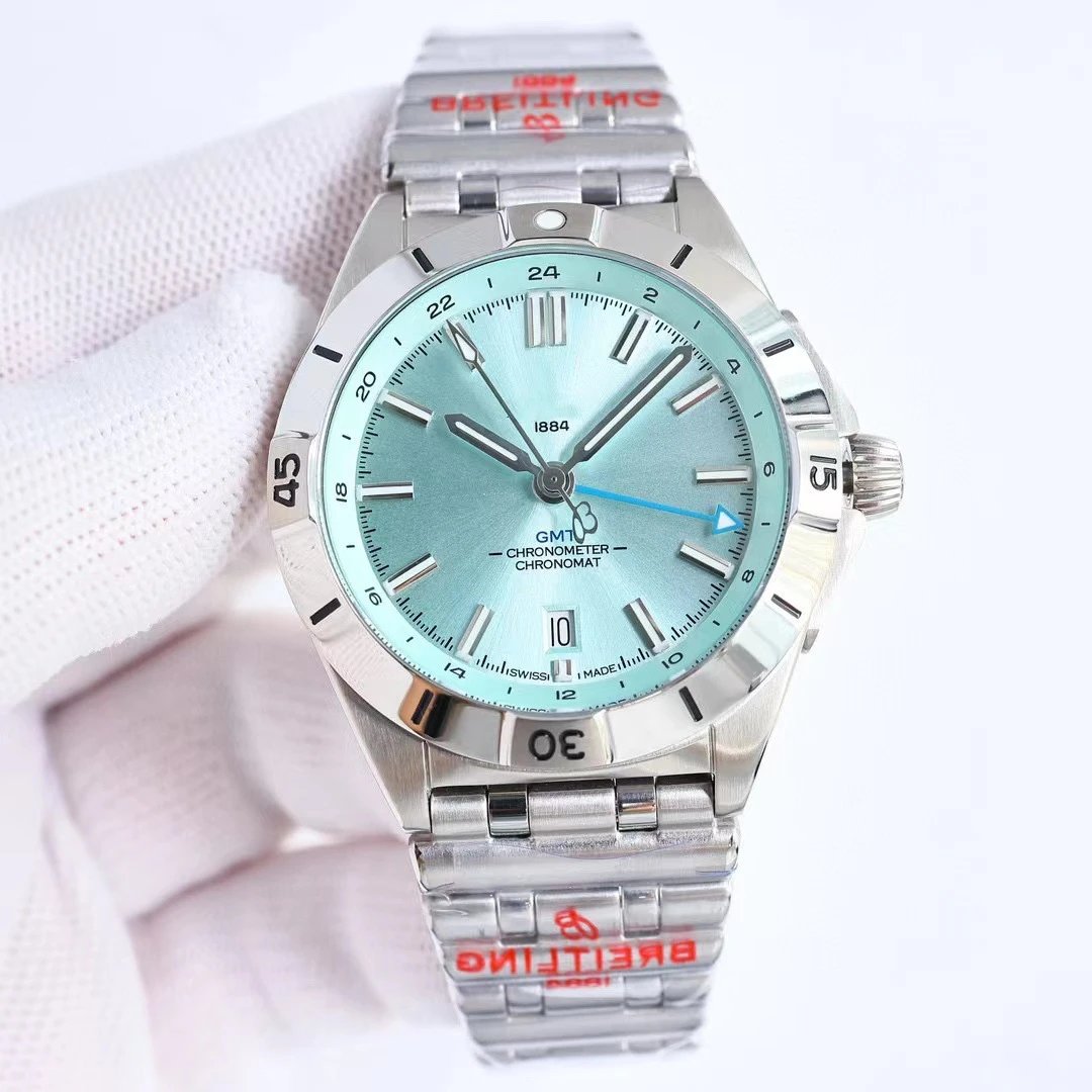 Breitling Chronomat GMT 40 Men's Watch Ice Blue Dial Stainless Steel Bracelet