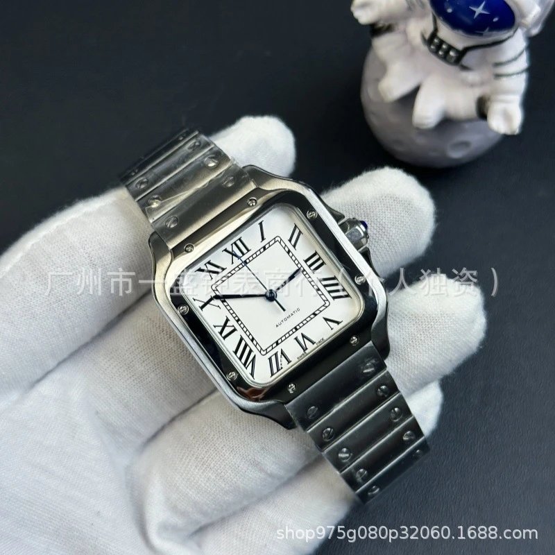Cartier Santos de Cartier Automatic Watch Stainless Steel White Roman Dial Blue Hands