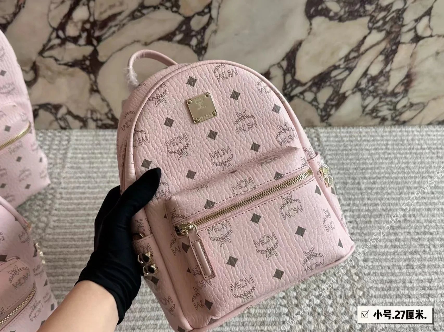 MCM Backpacks Visetos logo-print studded backpack — Pink 27*21cm